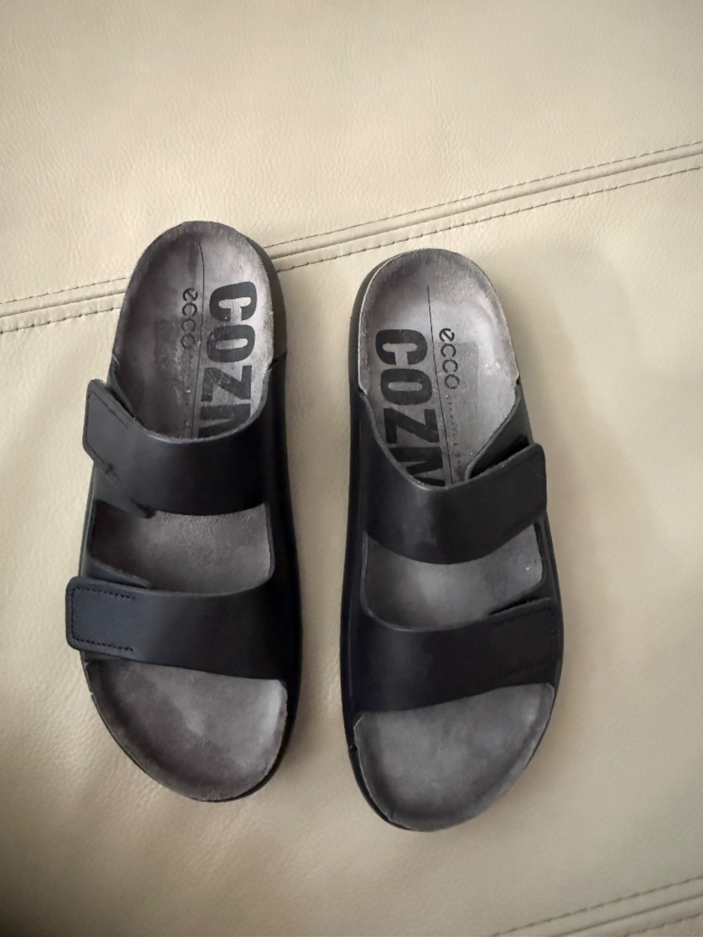 ECCO Cosmo Black Leather 2 Strap Sandal